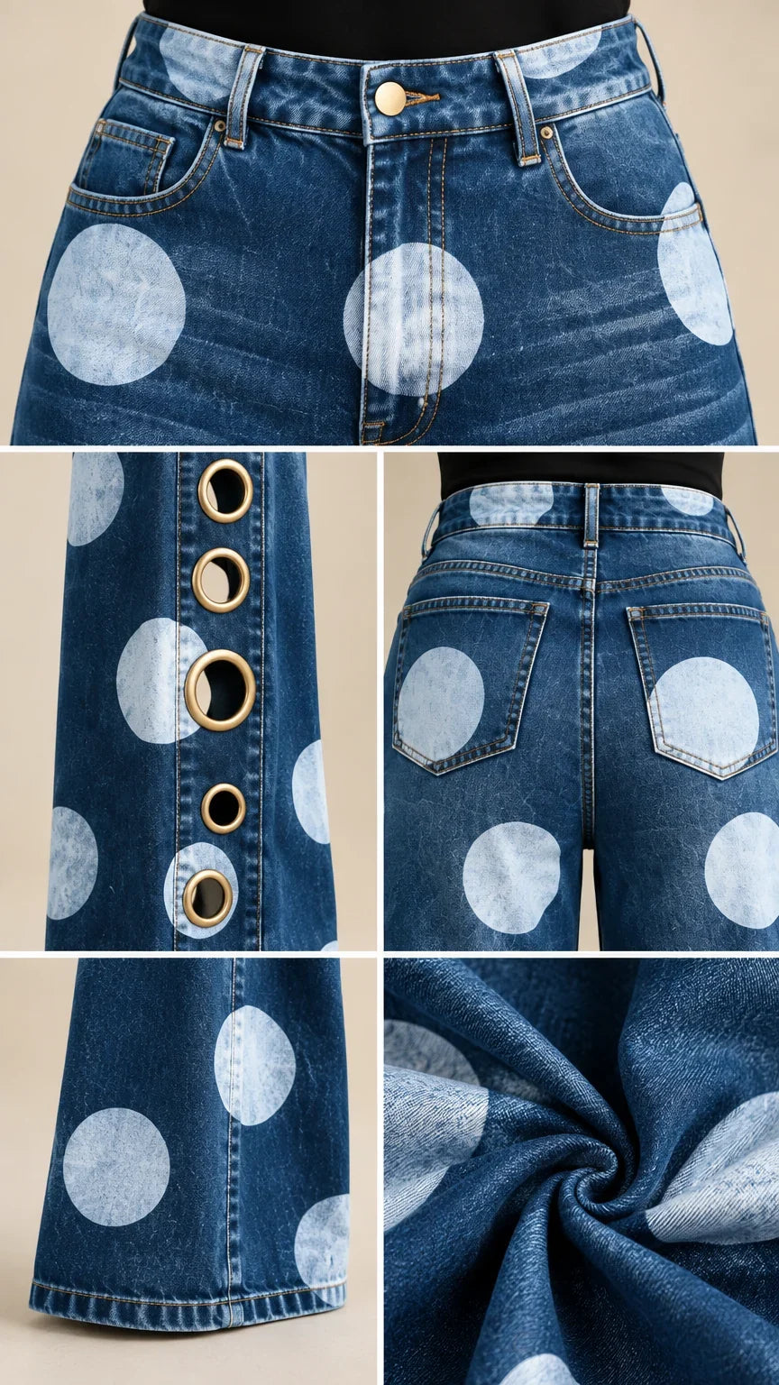 Alia - Premium Polka-Dot Wide-Leg Jeans