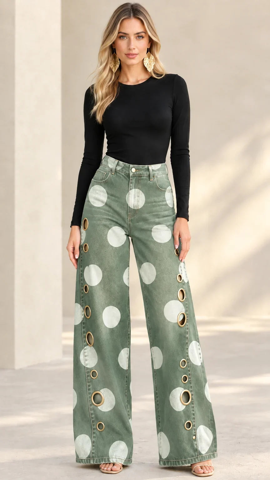 Alia - Premium Polka-Dot Wide-Leg Jeans