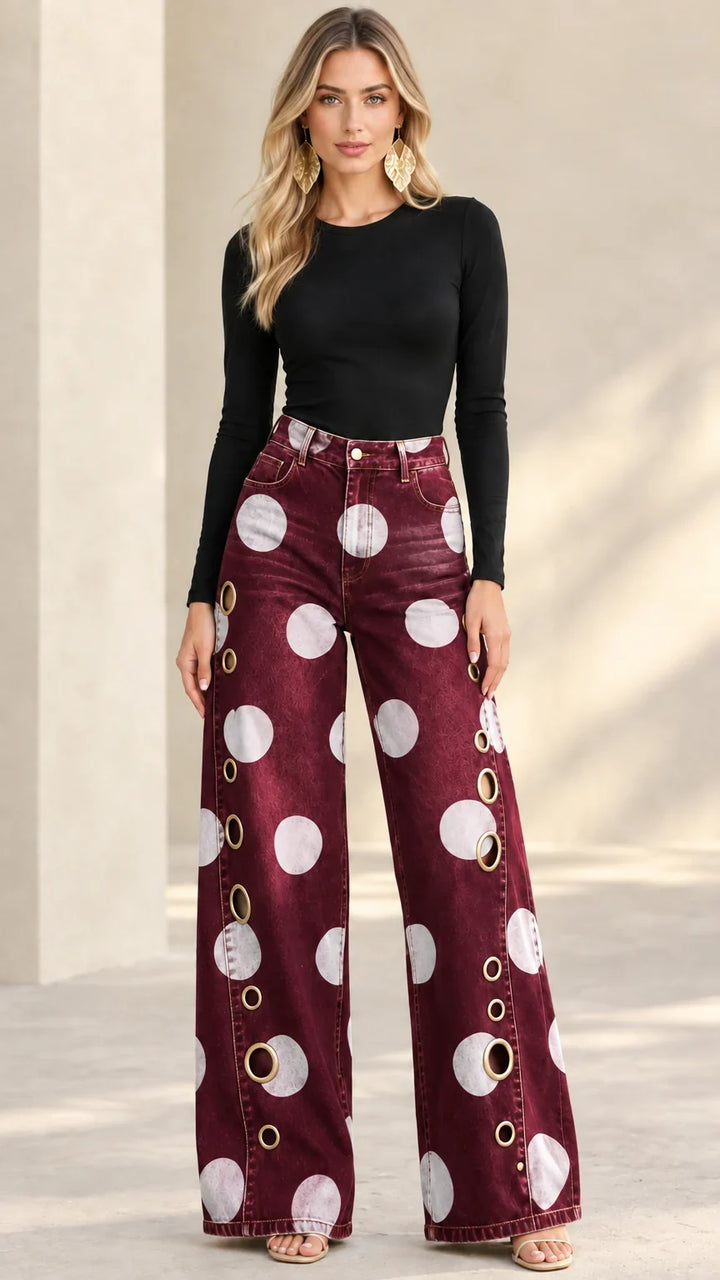 Alia - Premium Polka-Dot Wide-Leg Jeans