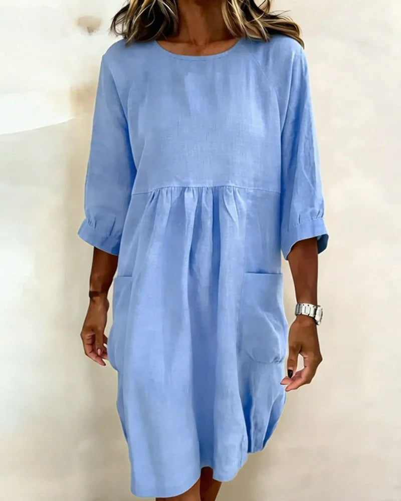 Avenra - Three-Quarter Sleeve Loose Dress