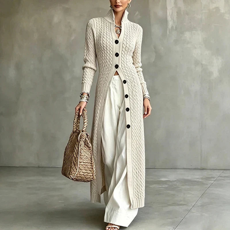 Queenie - Cable-Knit Long Cardigan