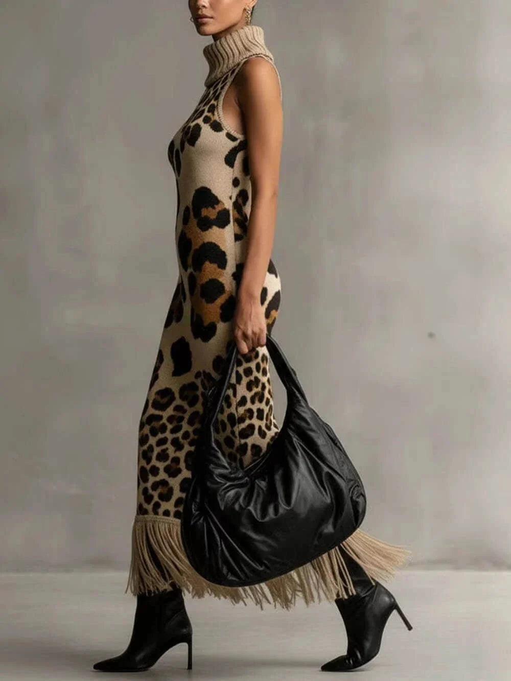 Oksana - Leopard-Print Fringed Maxi Dress