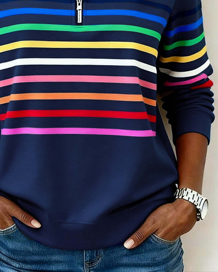 Sophie - Soft-Touch Striped Half-Zip Top