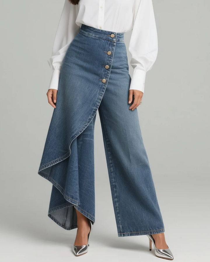 Mevaya - Soft-Touch Wrap-Front Jeans