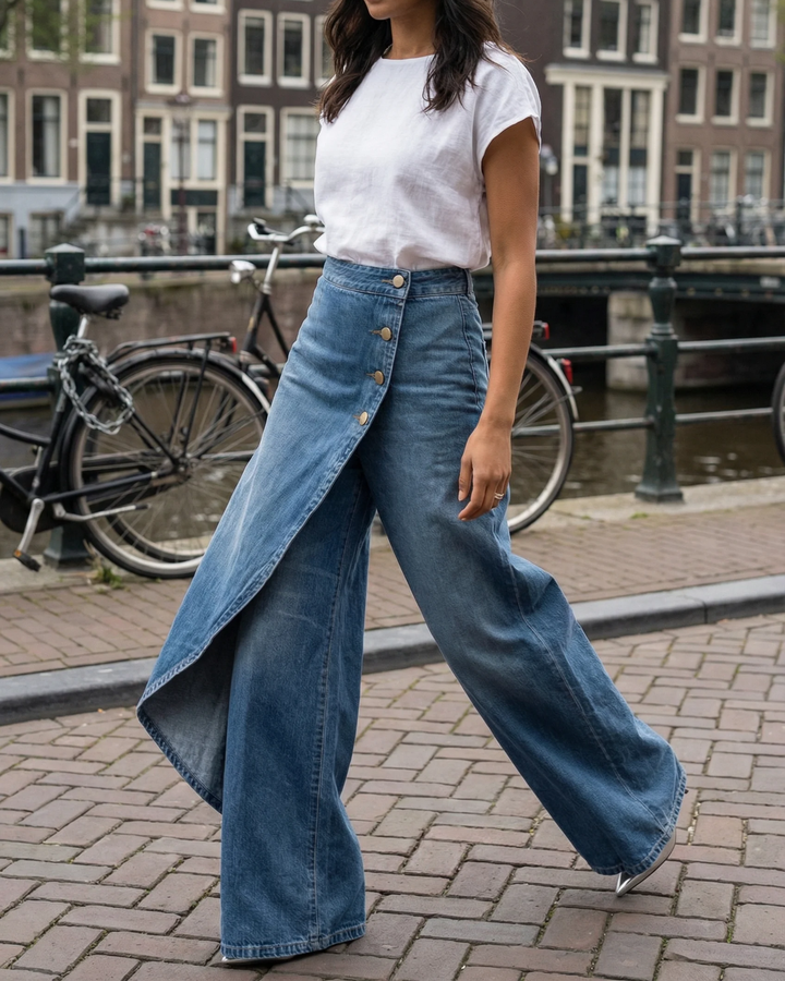 Mevaya - Soft-Touch Wrap-Front Jeans