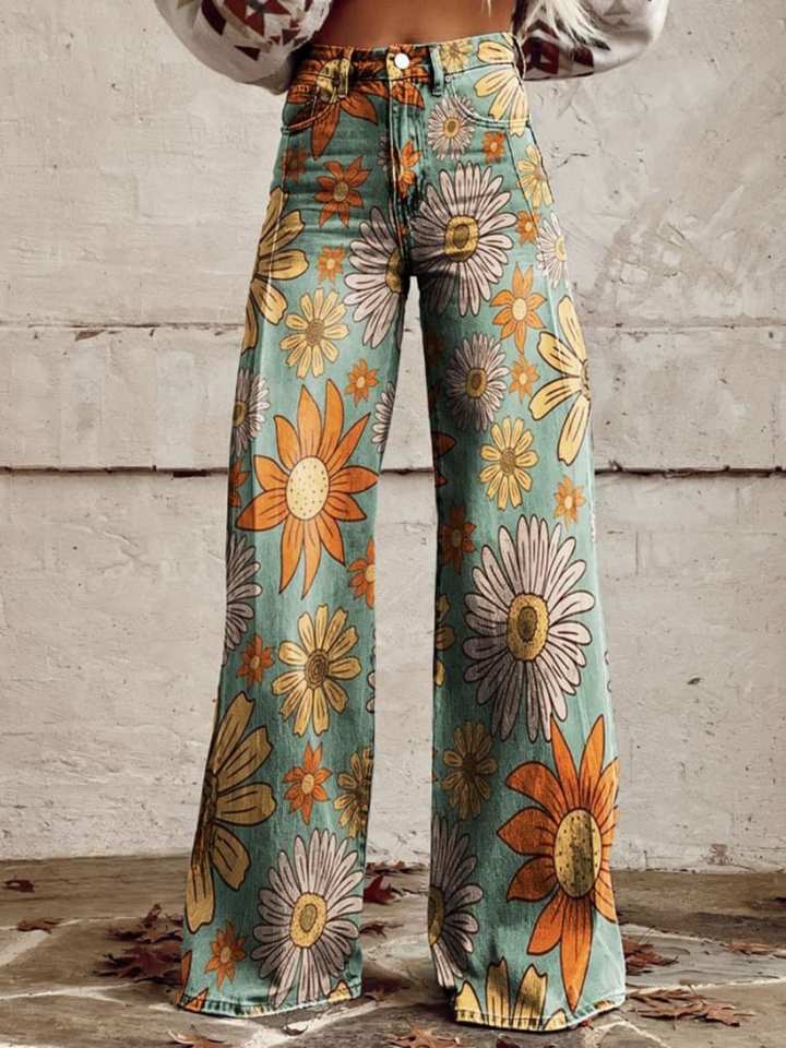 Rhosyn - Soft-Touch Floral Wide-Leg Pants