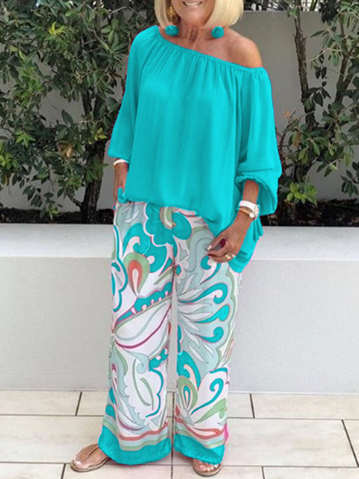 Brinette - Blouse and Wide Leg Trousers Set