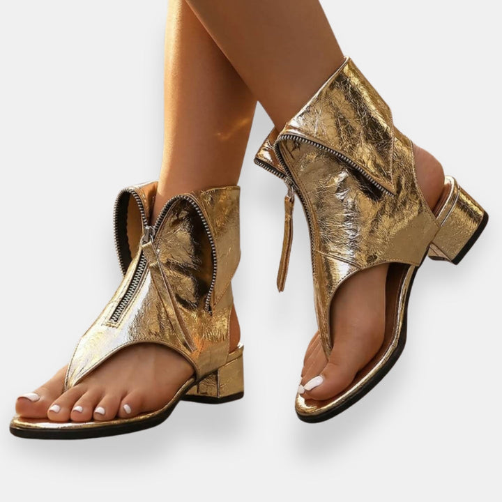 Eden - Zip Front Block Heel Sandals