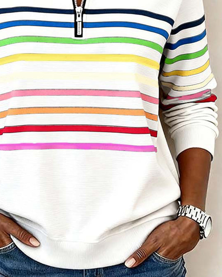 Sophie - Soft-Touch Striped Half-Zip Top