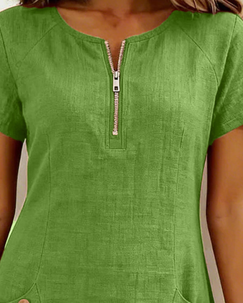 Dariae - Linen-Blend A-Line Dress