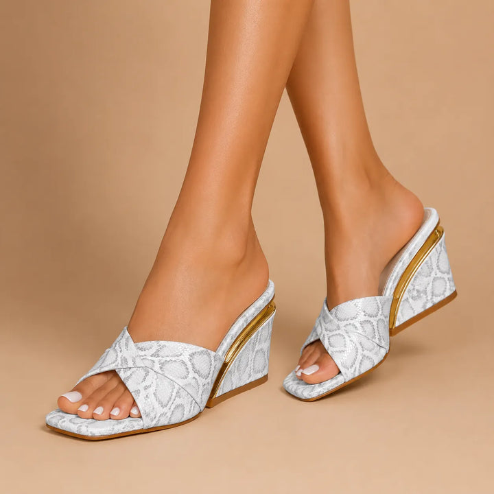 Emmeline - Cross Strap Wedge Mule Sandals
