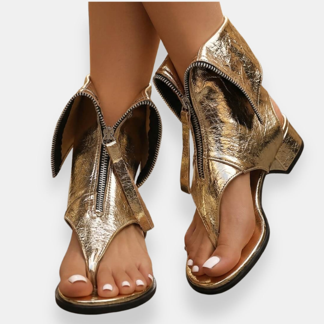 Eden - Zip Front Block Heel Sandals