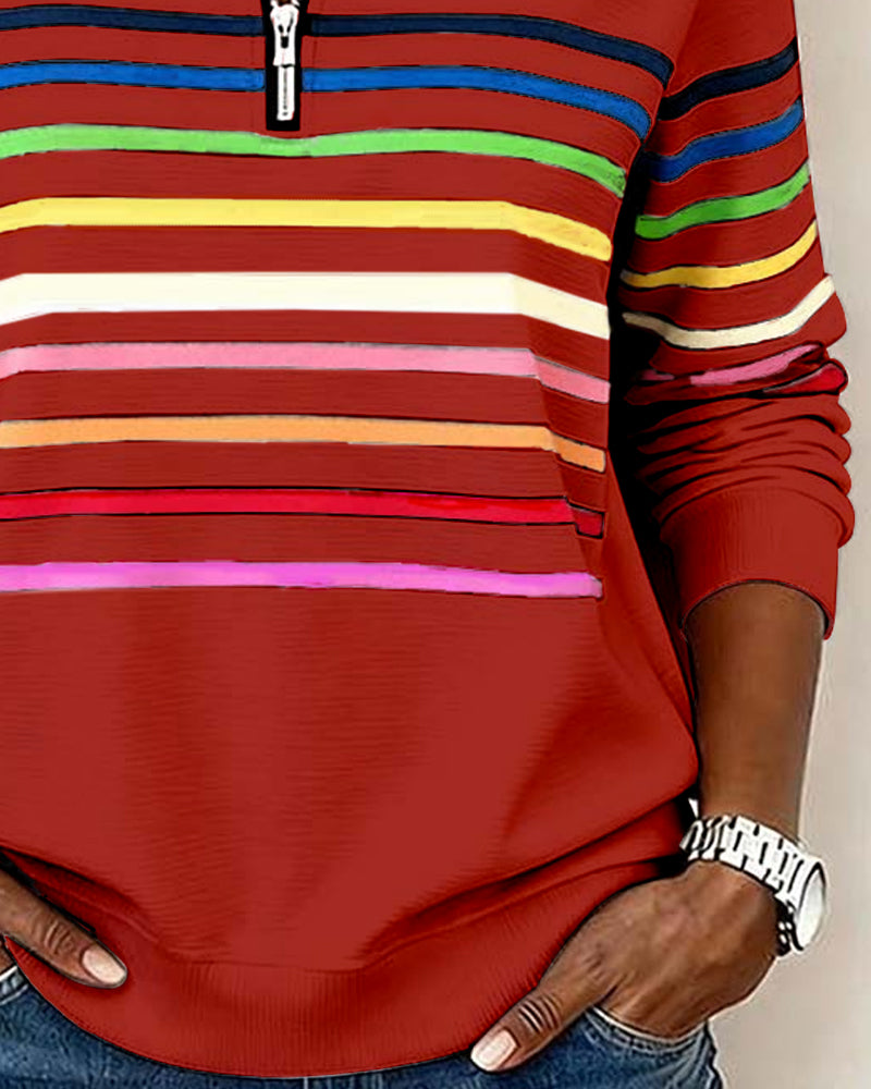 Sophie - Soft-Touch Striped Half-Zip Top