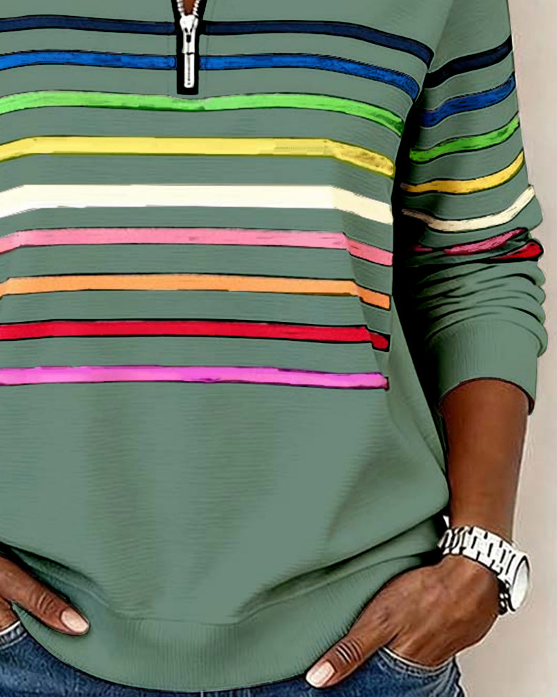 Sophie - Soft-Touch Striped Half-Zip Top