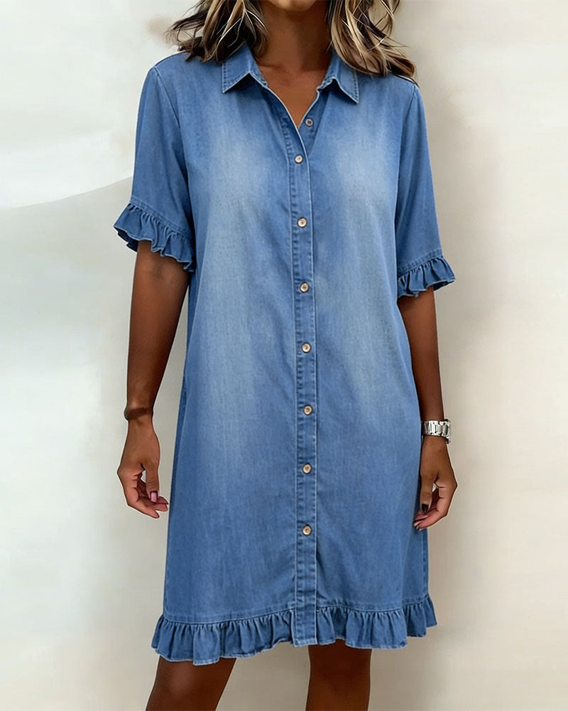 Veloura - Textured Ruffle-Sleeve Mini Dress