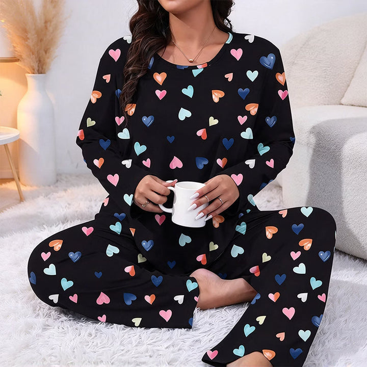 Bina - Soft-Touch Long-Sleeved Heart-Print Pyjama Set