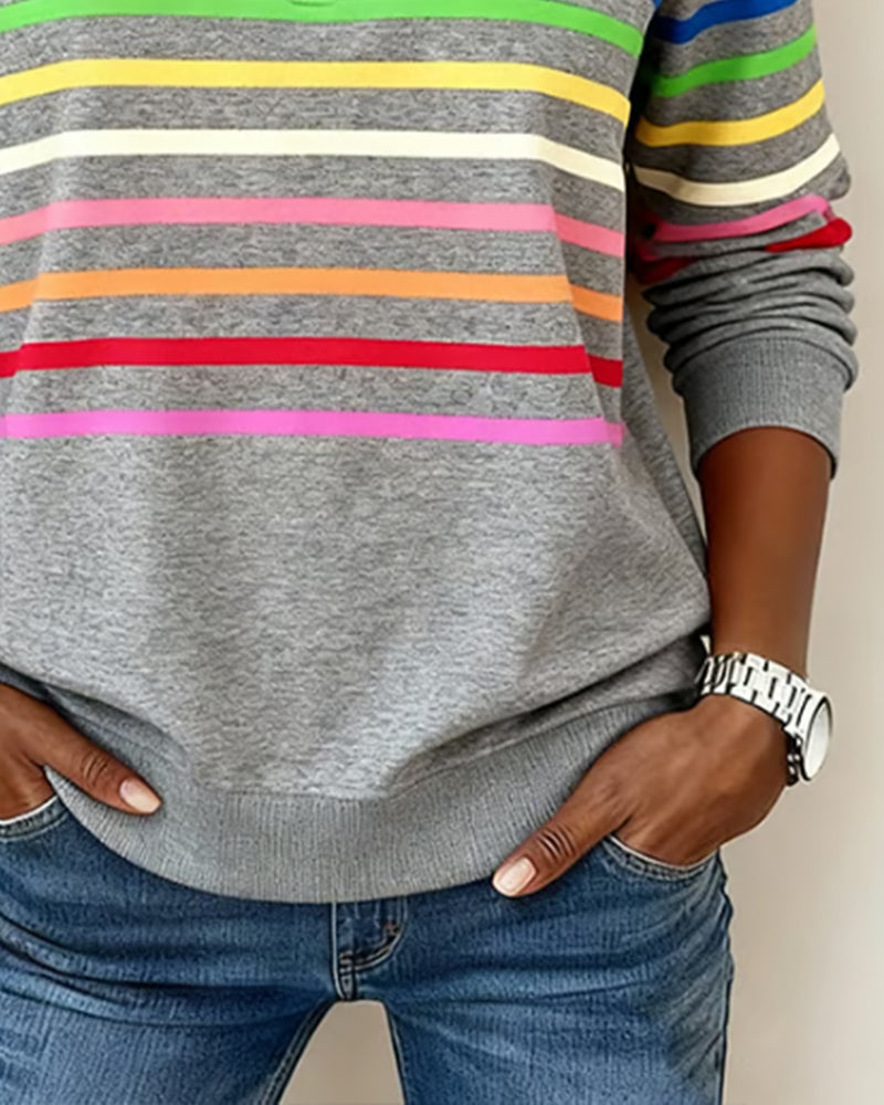 Sophie - Soft-Touch Striped Half-Zip Top