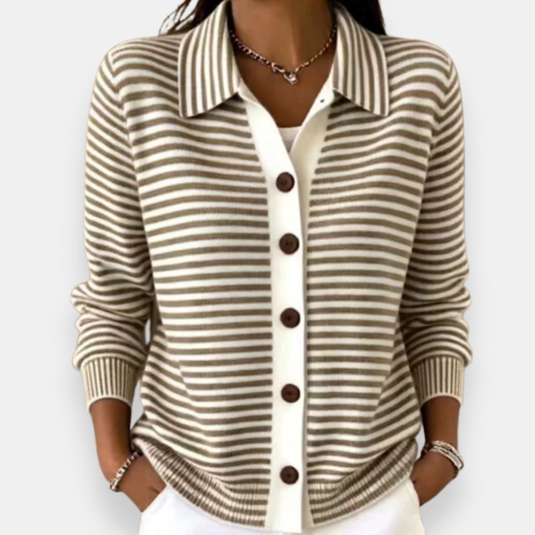Yola - Striped Button-Front Cardigan