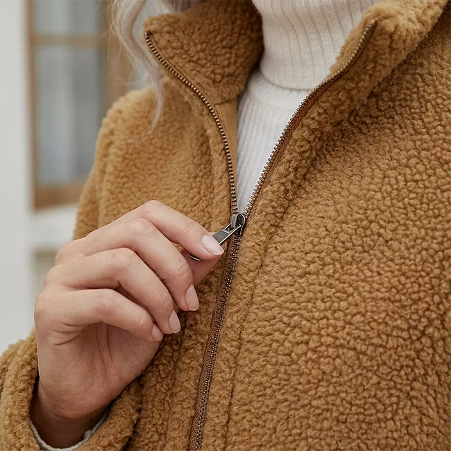 Lana - Textured Zip Front Mid Length Jacket