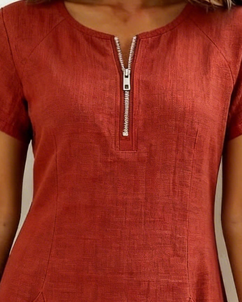 Dariae - Linen-Blend A-Line Dress