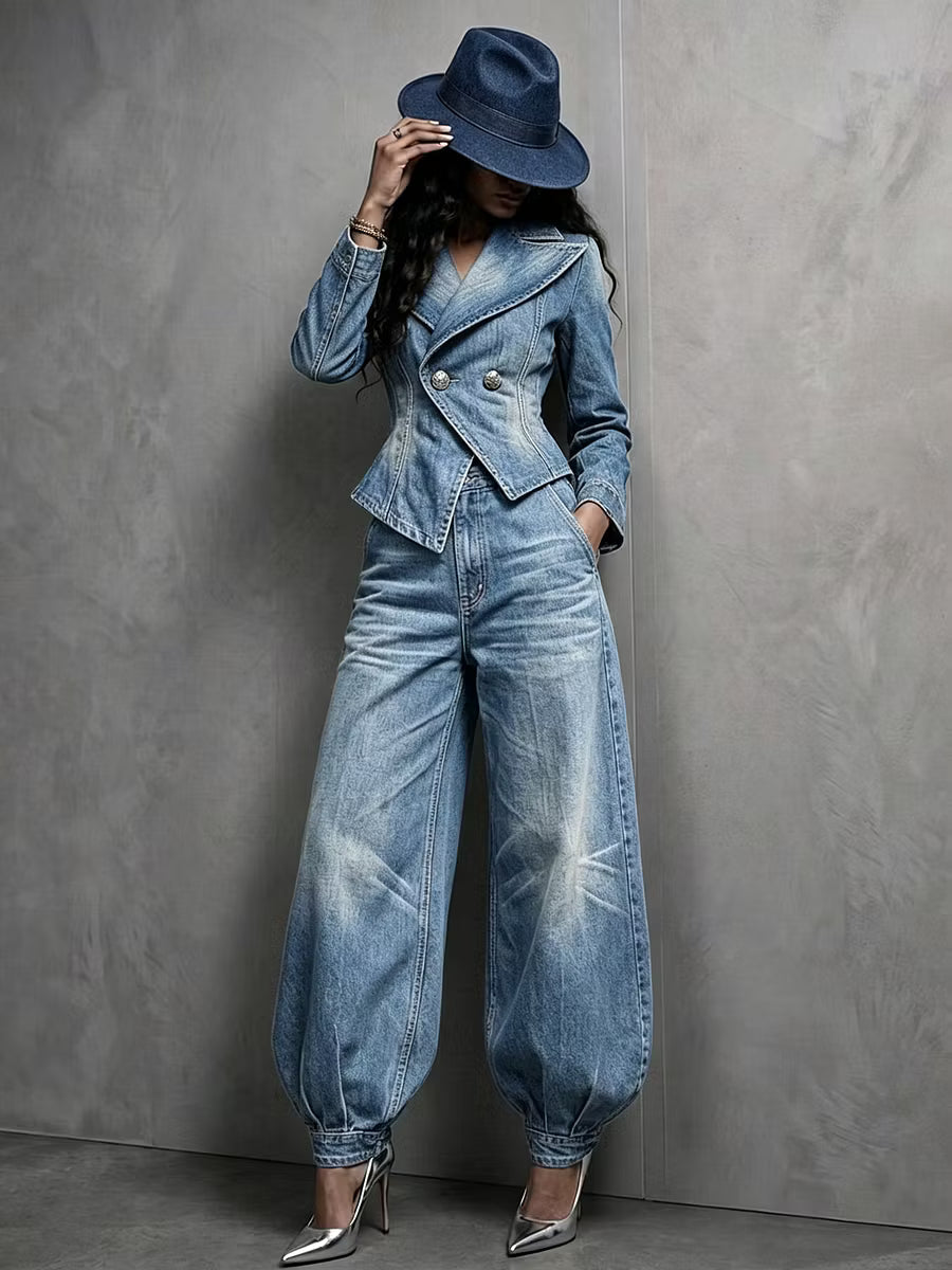 Neris - Tailored Double Breasted Two Piece Trouser Set