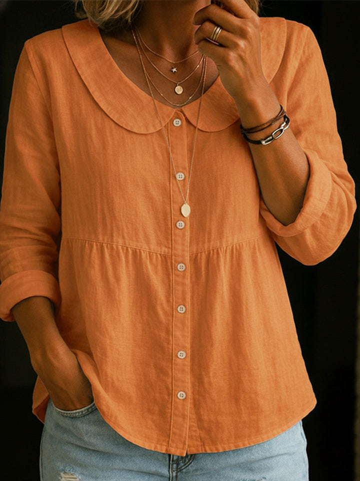 Arlira - Soft-Touch Linen Peter Pan Collar Shirt