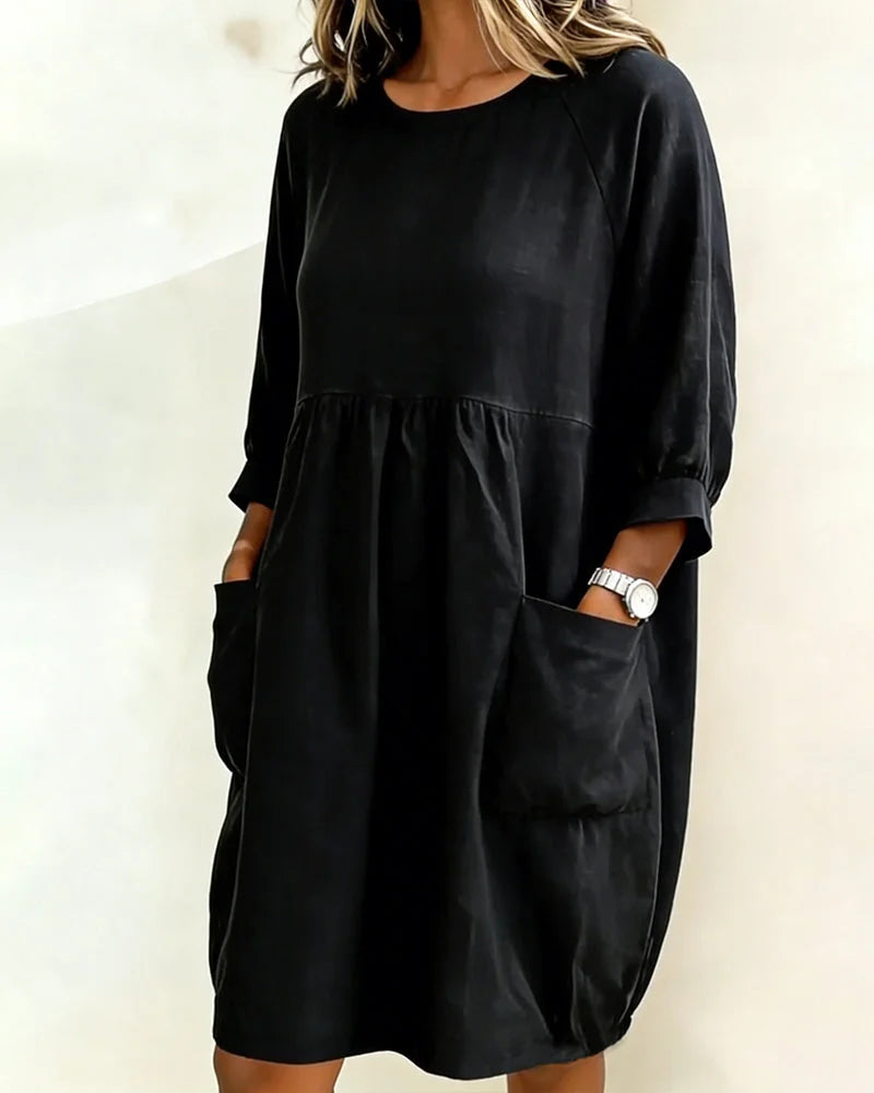 Avenra - Three-Quarter Sleeve Loose Dress