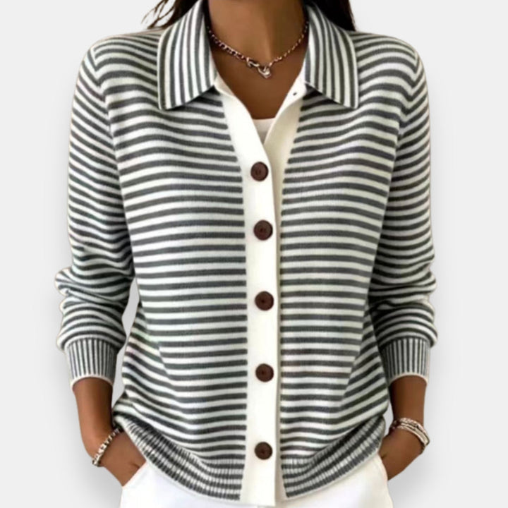 Yola - Striped Button-Front Cardigan