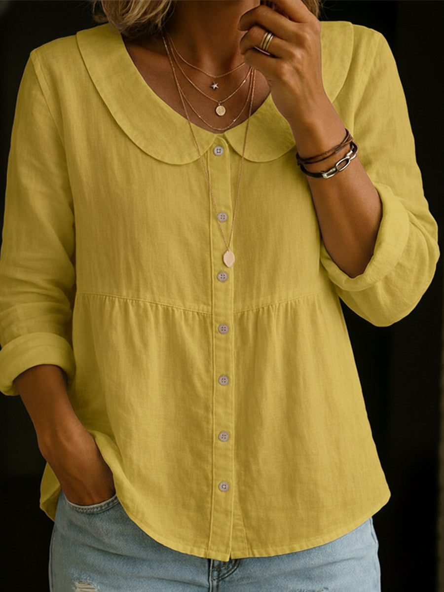 Arlira - Soft-Touch Linen Peter Pan Collar Shirt