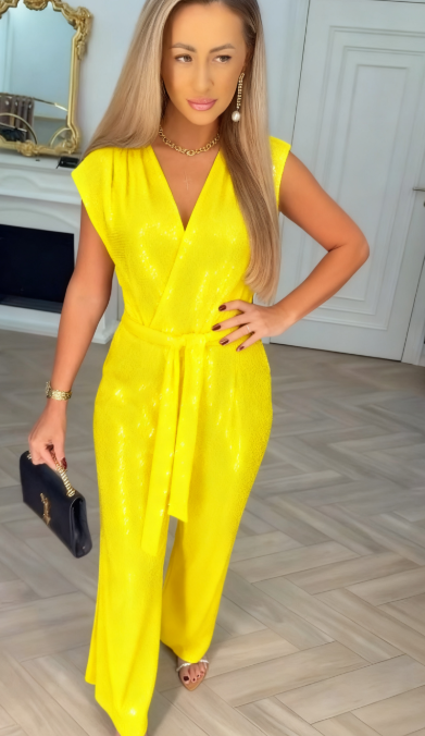 Lioraya - V-Neck Tie-Waist Jumpsuit