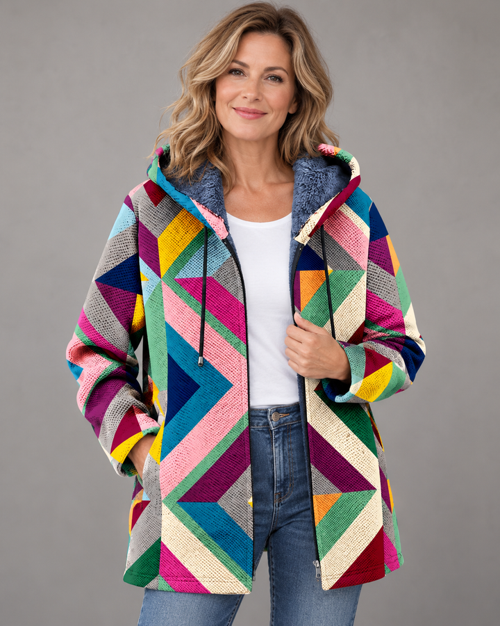 Betha - Geometric Plush Lined Hooded Jacket