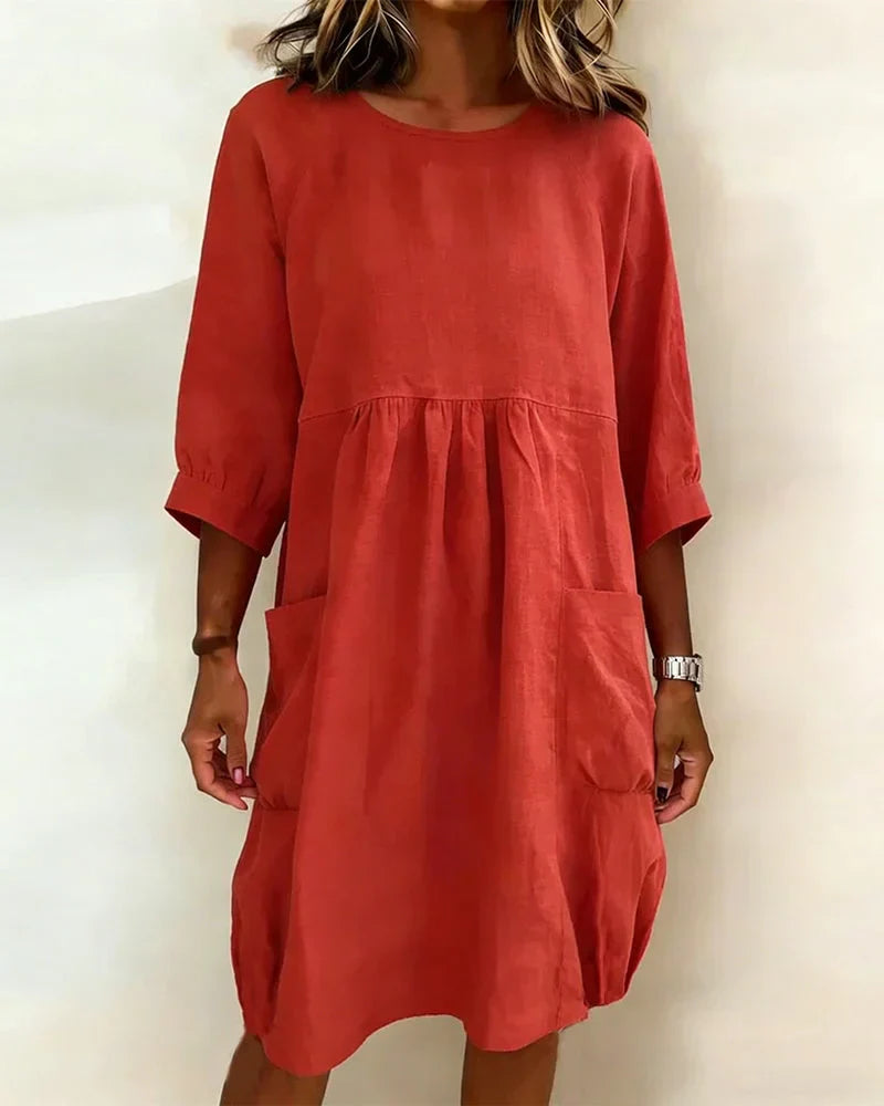 Avenra - Three-Quarter Sleeve Loose Dress