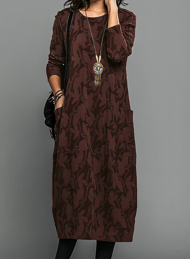 Ciska - Leaf-Print Midi Dress