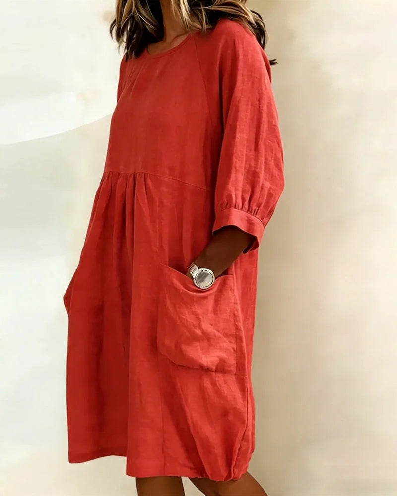 Avenra - Three-Quarter Sleeve Loose Dress