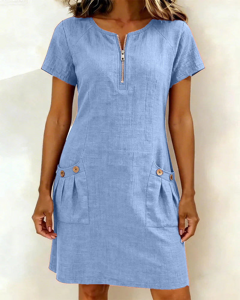 Dariae - Linen-Blend A-Line Dress