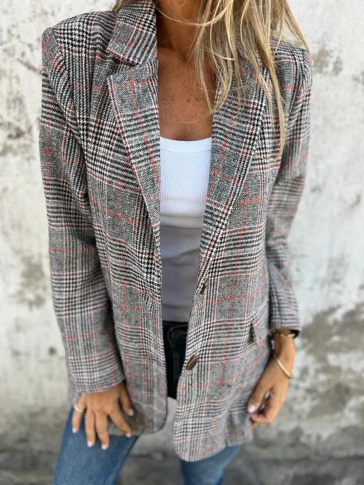 Eira - Tailored Plaid Longline Blazer