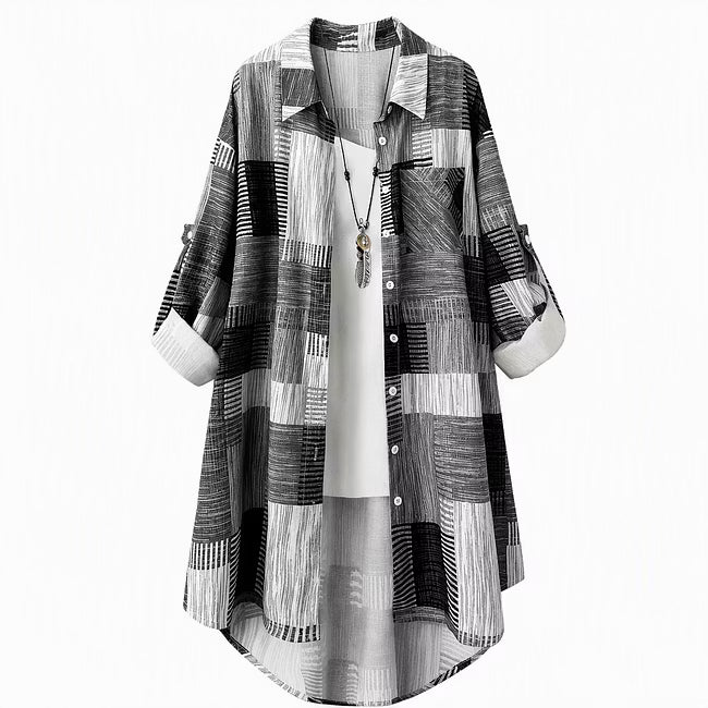 Nia - Patchwork Print Longline Shirt Jacket