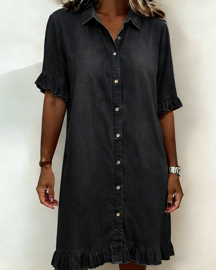Veloura - Textured Ruffle-Sleeve Mini Dress