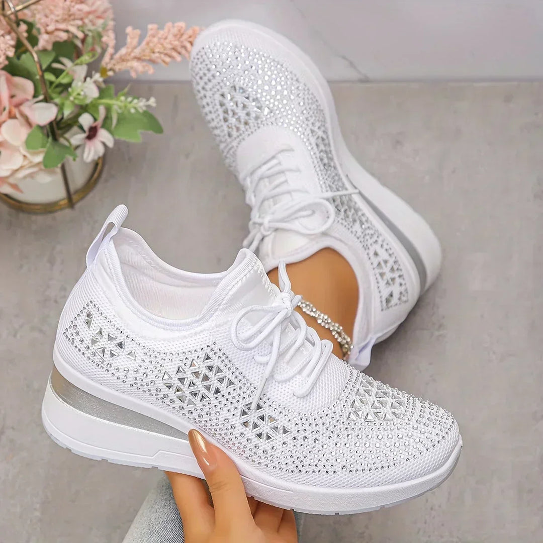 Lilia - Rhinestone-Embellished Wedge Trainers