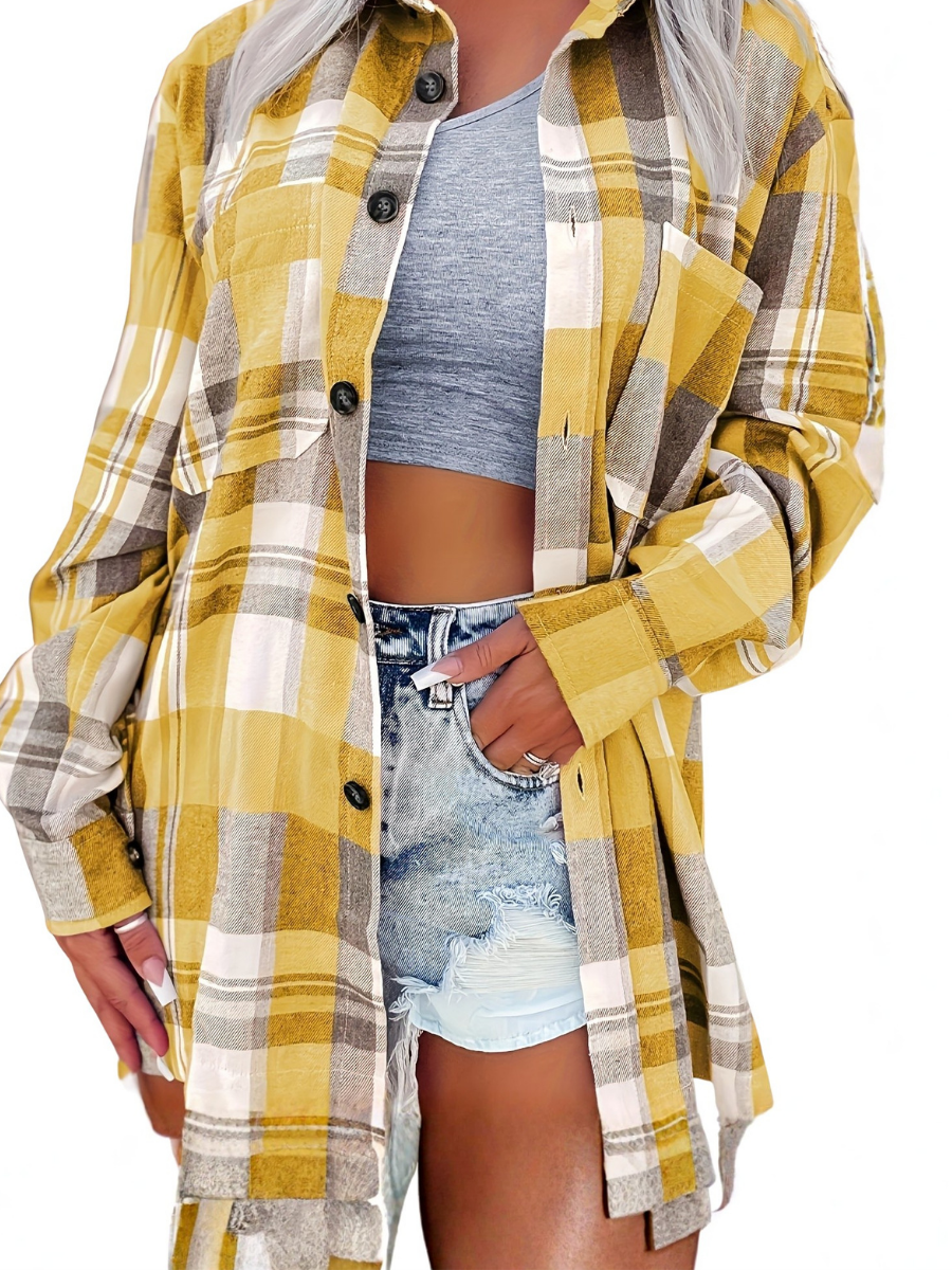 Annora - Casual Brushed Plaid Shirt Jacket