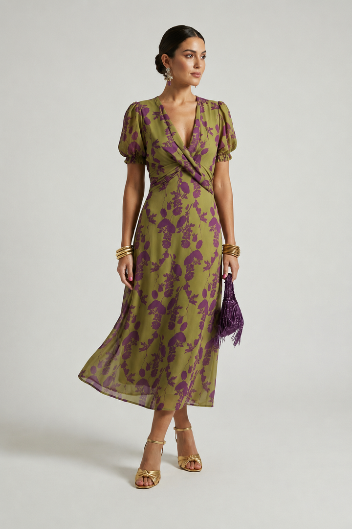 Odetta - Soft-Touch Floral Wrap Midi Dress
