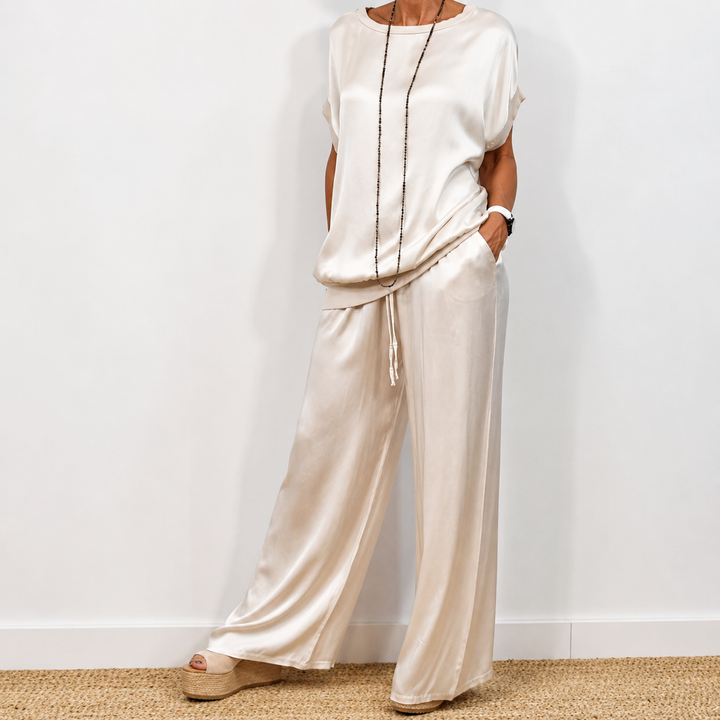 Nadine - Satin Top and Wide Leg Trousers Set