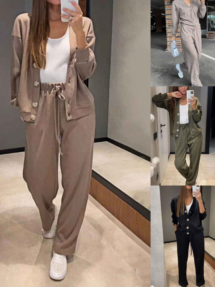 Sorya - Soft-Touch Knit Cardigan & Trousers Set
