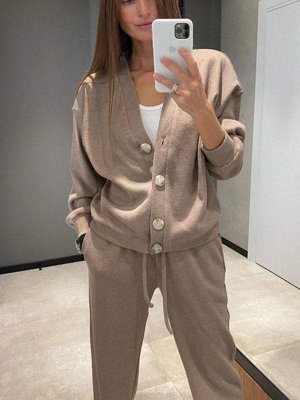 Sorya - Soft-Touch Knit Cardigan & Trousers Set