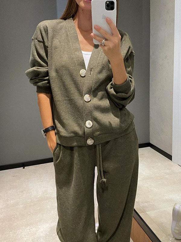 Sorya - Soft-Touch Knit Cardigan & Trousers Set