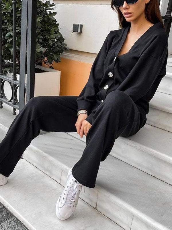 Sorya - Soft-Touch Knit Cardigan & Trousers Set