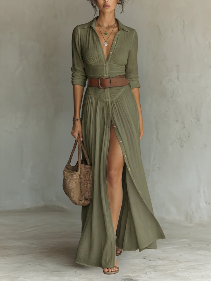 Yarae - Button Down Pleated Maxi Dress Casual Fit