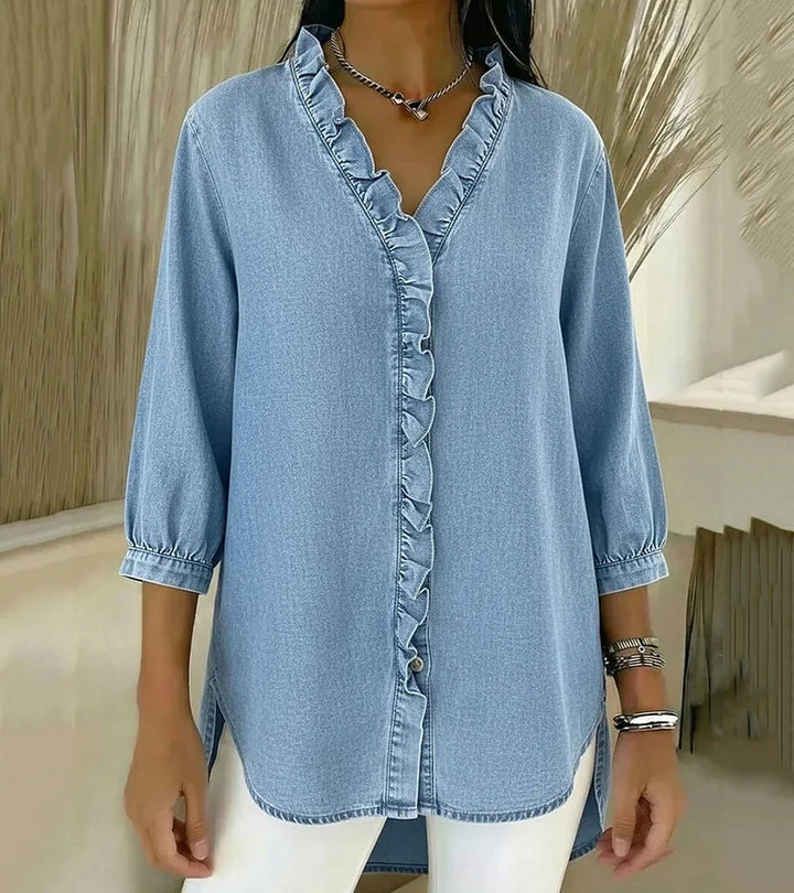 Aelyssa - Soft-Touch Ruffle V-Neck Blouse