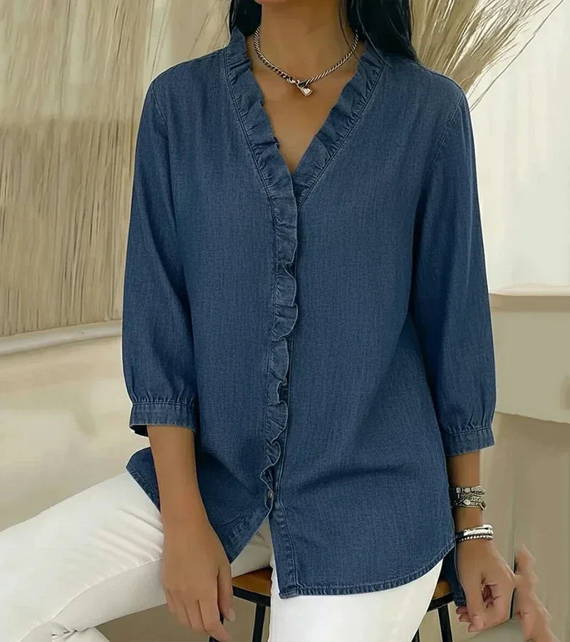 Aelyssa - Soft-Touch Ruffle V-Neck Blouse