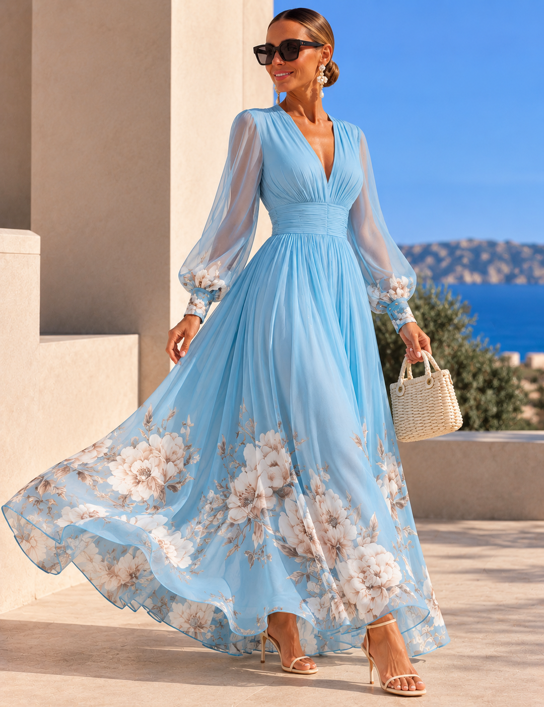 Pirelle - Waist-Defining Floral Maxi Dress